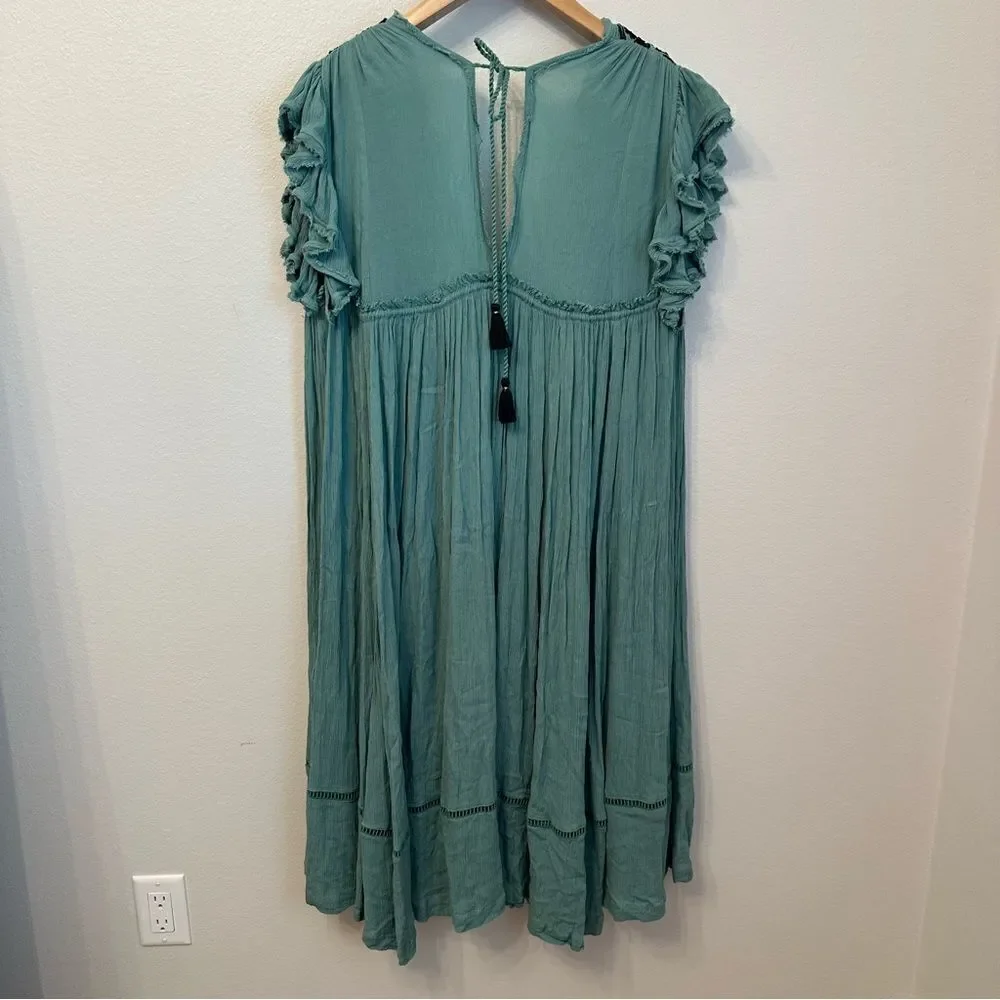 Free People Green Bali Will Wait For You Boho Style Dress Oversized Fit